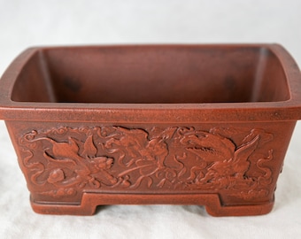 Free Shipping Vintage Rectangular Yixing Zisha Bonsai Pot, Cactus & Succulent Planter + Mesh - 6"x 4.5"x 2.25"