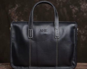 Aktentasche aus Leder: Laptoptasche, handgefertigte Bürohandtasche