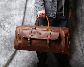 Crazy Horse Leather Duffel Bag: Personalized Weekender Travel Gym Bag