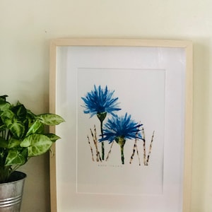 Cornflower Collage Print, A4 Botanical Print, A4 Print, Flower Art