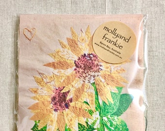 Slow Stitching Kit, Embroidery, Fabric Craft Kit - Sunflowers