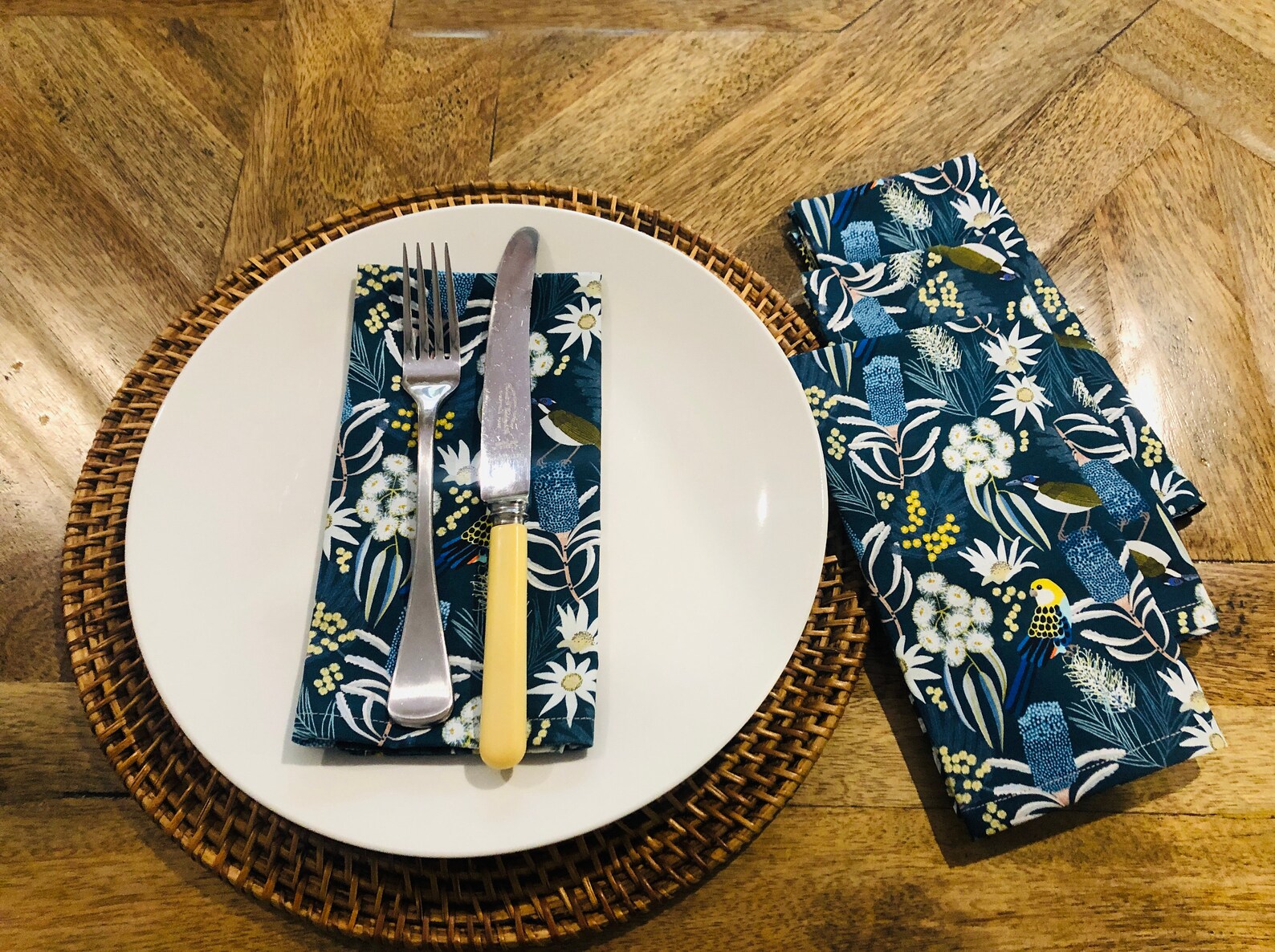 Fabric Serviettes Napkins Australian Natives Blue Etsy