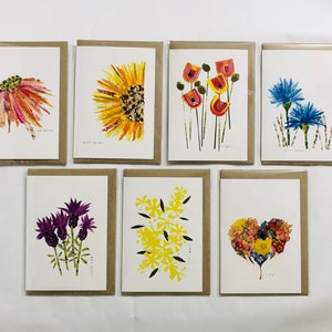 Botanical Art Gift Card Set of 7, Flower Cards, Card Set