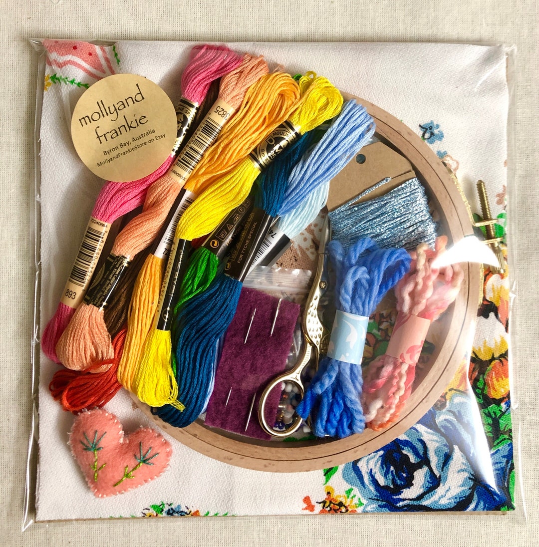 Slow Stitching Kit - Golden and Blue Roses - Etsy