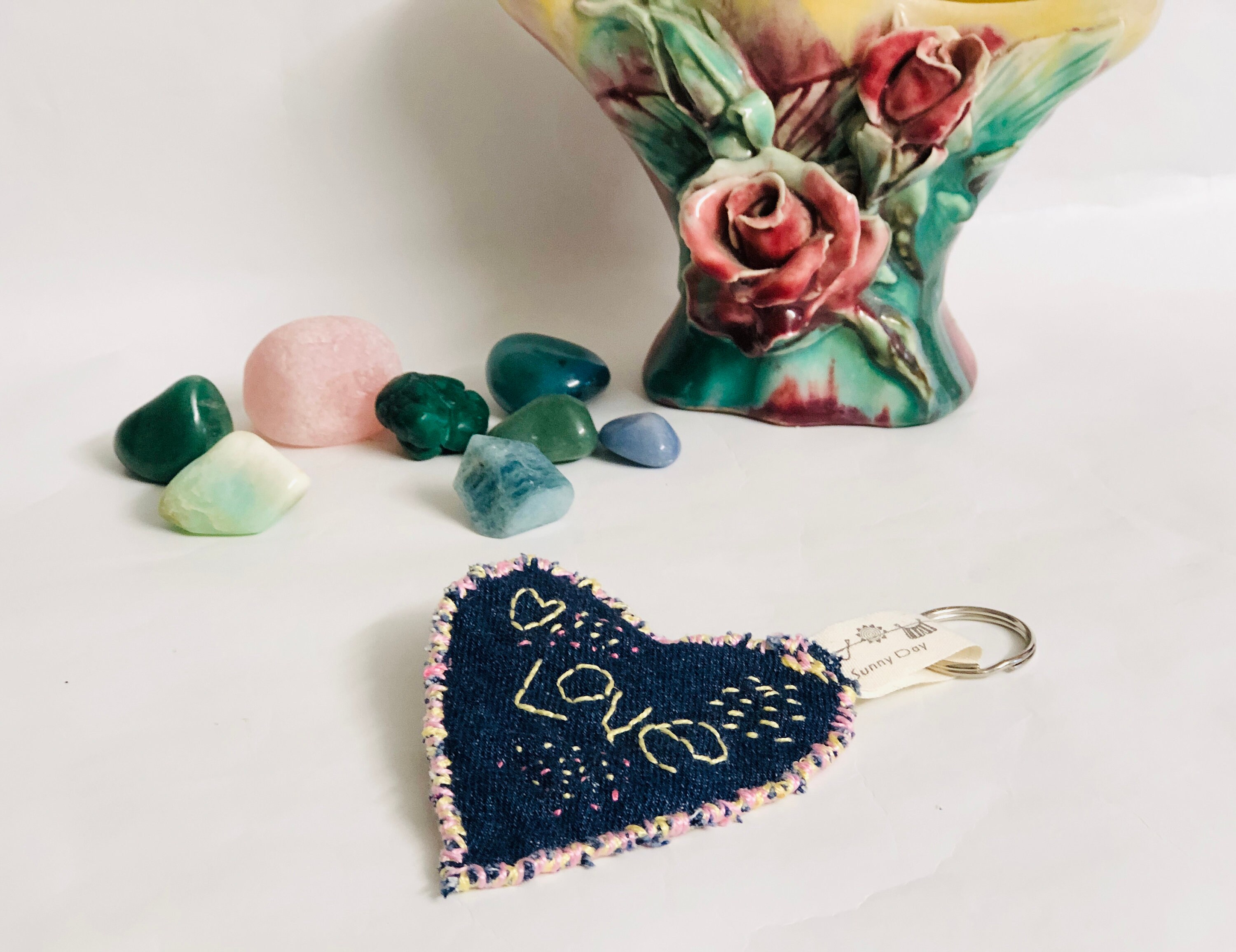Slow Stitched Heart Keyring - Love