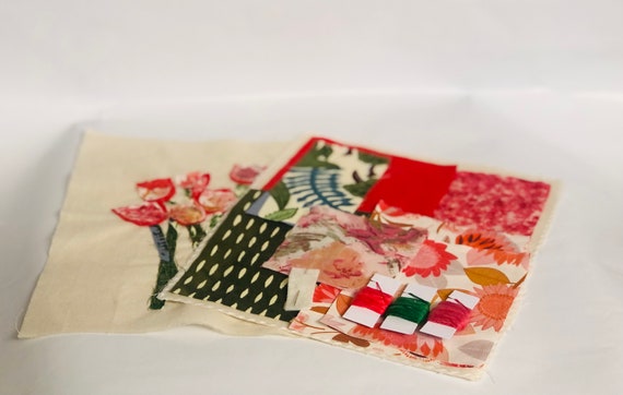 Slow Stitching Kit, Embroidery, Fabric Craft Kit Gum/eucalyptus