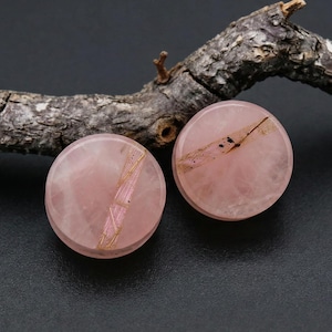 2PCS Natural Labradorite with Rose Quartz Combination Plugs,Double Flat Ear Plug,Ear Stretching Jewelry,Custom sizes available