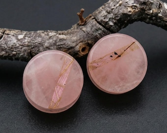 2PCS Natural Labradorite with Rose Quartz Combination Plugs,Double Flat Ear Plug,Ear Stretching Jewelry,Custom sizes available