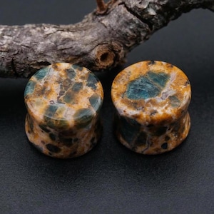 2PCS Natural Petrified Wood Opal Gauges,Double Flat Ear Plugs,Spotted Stone Ear Plugs,Artisan Stone Plugs Pair,Custom sizes available