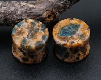 2PCS Natural Petrified Wood Opal Gauges,Double Flat Ear Plugs,Spotted Stone Ear Plugs,Artisan Stone Plugs Pair,Custom sizes available