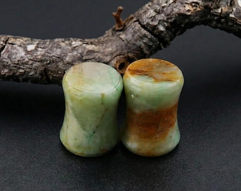 2PCS Natural Chrysocolla Plugs,Double Flat Ear Plug,Statement Ear Plugs,Boho Ear Gauges,Ear Stretching Jewelry,Custom sizes available
