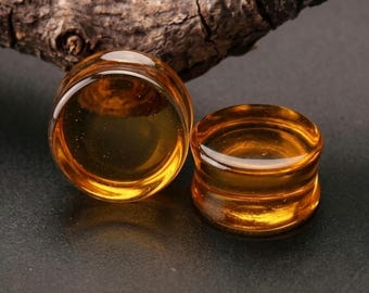 Natural Smoky Quartz Double Flat Gauges, Golden Citrine Crystal Plugs, Double Flare Stone Plugs, Custom Sizes Available