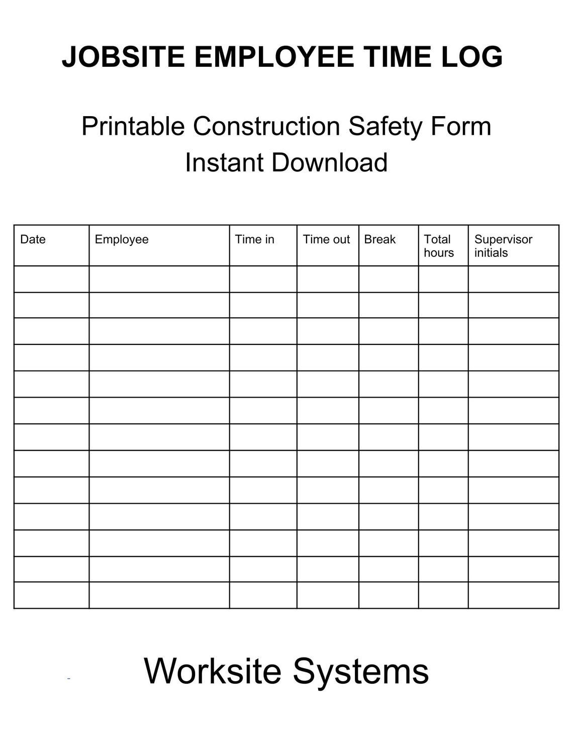 Jobsite Employee Time Log | Construction Crew Time Sheet | Daily Time ...