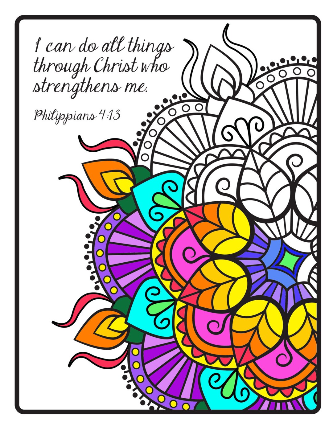 Scripture Coloring Page Printable Doodle Zentangle Mandala Flower Black ...