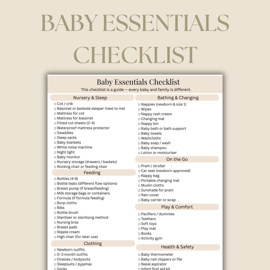 Newborn Baby Essentials Checklist, First Time Mom Guide (PDF ...