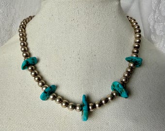 Authentieke Navajo-ketting met parels en turquoise nuggets