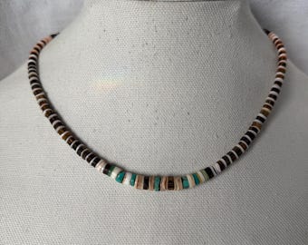 Santo Domingo Heishi-ketting turkoois en versteend hout