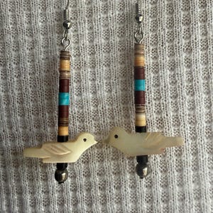 Santo Domingo Zuni Bird Earrings Turquoise and  MOP