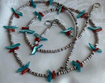 Parelmoer Zuni Bird ketting en oorbellen set Heishi Shell