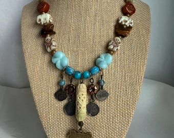 VTG Tsjechische glasbedelketting Max Neiger Boeddha olifant uraniumkralen