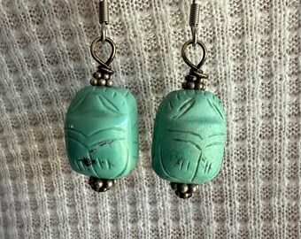 Egyptian Revival Turquoise Scarab Beetle Earrings