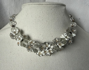 Collana vintage in vetro artistico con cristalli naturali