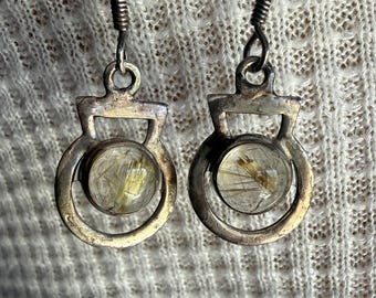 Kwartsoorbellen rutiel gesigneerd sterlingzilver MCM