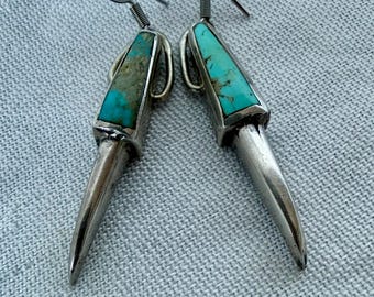Navajo Bear Claw Sleeping Beauty Turquoise Sterling Silver Pierced ...