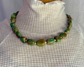 Green Turquoise Nugget Necklace 21”