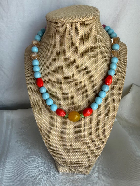 50’s Robins Egg Blue Milk Glass Necklace Candy Colors