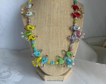 Vintage Bird Fetish Art glaskralenketting Lauscha marmerlook