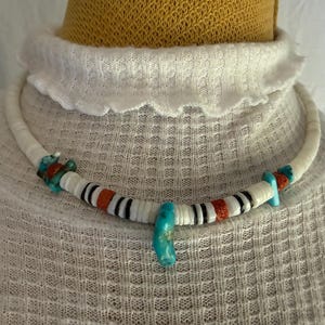 Santo Domingo Shell Heishi Necklace Turquoise and Coral