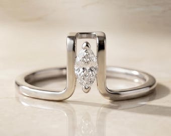 Marquise Moissanite Oura Ring Cover, Fancy Solitaire Band, Open Enhancer Ring, Minimalist Stacking Ring