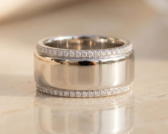 Oura ring accessory, Dainty eternity band, Pave setting Delicate ring, Moissanite Wedding Band, Gift For Her