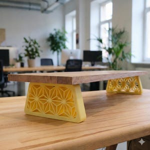 Estante de escritorio trapezoidal/de roble macizo QuickDove Zen, elevador de monitor/soporte de escritorio modular