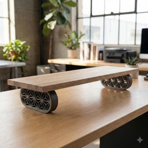 Estante de escritorio ovalado/de roble macizo QuickDove Zen, elevador de monitor/soporte de escritorio modular