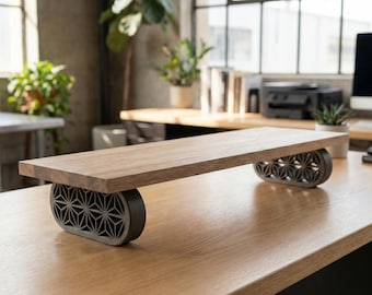 QuickDove Zen Oval | Skrivbordshylla i massiv ek, skärmförhöjare | Modulärt skrivbordsstativ