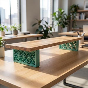 Estante de escritorio rectangular QuickDove Zen de roble macizo, soporte para monitor y soporte modular para escritorio