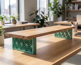 QuickDove Zen Rektangel | Skrivbordshylla i massiv ek, skärmförhöjare | Modulärt skrivbordsstativ