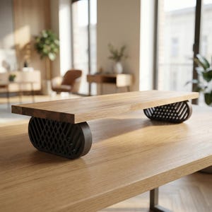 Estante de escritorio ovalado/de roble macizo QuickDove Diamond Truss, elevador de monitor/soporte de escritorio modular