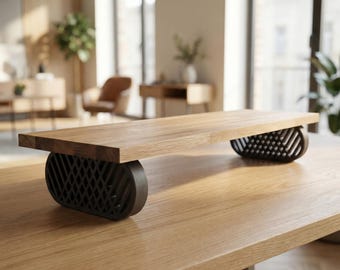 QuickDove Diamond Truss Oval | Skrivbordshylla i massiv ek, skärmförhöjare | Modulärt skrivbordsstativ