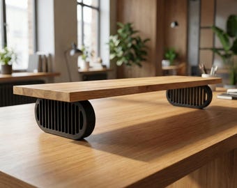 QuickDove Pillar Oval | Skrivbordshylla i massiv ek, skärmförhöjare | Modulärt skrivbordsstativ