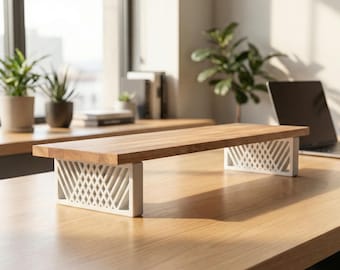 QuickDove Diamond Truss Rektangel | Skrivbordshylla i massiv ek, skärmförhöjare | Modulärt skrivbordsstativ
