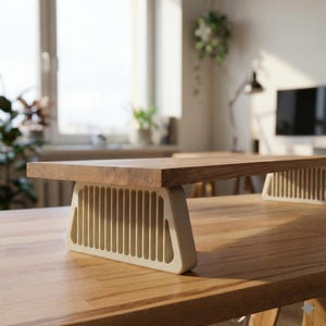 Estante de escritorio trapezoidal de pilar QuickDove / Estante elevador de monitor de roble macizo / Soporte de escritorio modular