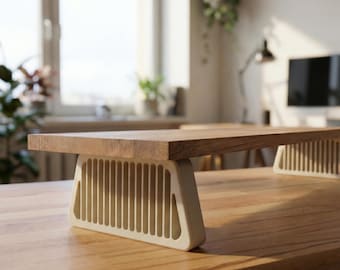 QuickDove Pelartrapetsformad | Skrivbordshylla i massiv ek, skärmförhöjare | Modulärt skrivbordsstativ