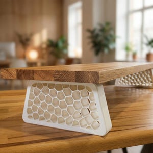 QuickDove Organic Trapezoid | Solid Oak Desk Shelf Monitor Riser | Modular Desk Stand