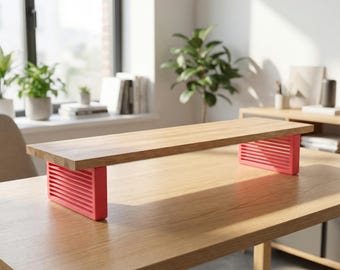 QuickDove Horizon Rektangel | Skrivbordshylla i massiv ek, skärmförhöjare | Modulärt skrivbordsstativ