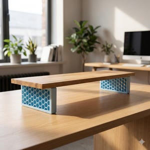 Estante de escritorio hexagonal rectangular QuickDove de roble macizo, elevador de monitor y soporte modular para escritorio