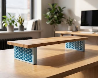 QuickDove Hex Rektangel | Skrivbordshylla i massiv ek för monitorer | Modulärt skrivbordsstativ