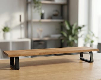 QuickDove Essential Trapezoid 12cm clearance 100cm shelf | Solid Oak Desk Shelf Monitor Riser | Modular Desk Stand